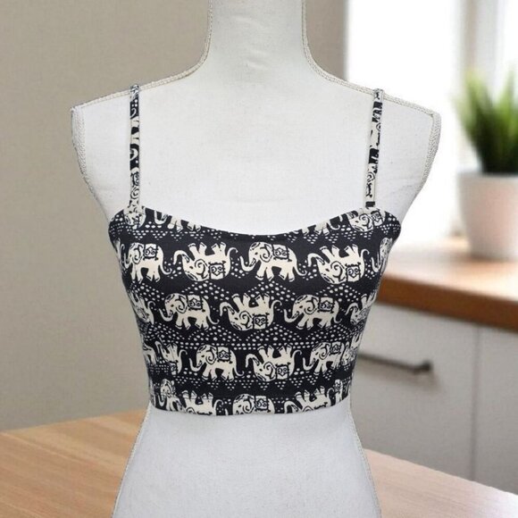 Forever 21 Elephant Print Cami ✦ Cropped Boho Travel Vibes ✦ Adjustable Stretch - Picture 1 of 10